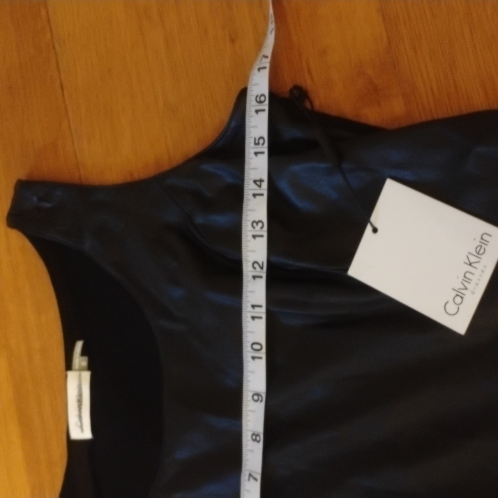 Calvin Klein NWT Black Size 8 Faux Black Leather Look Sleeveless Dress. - Picture 7 of 9